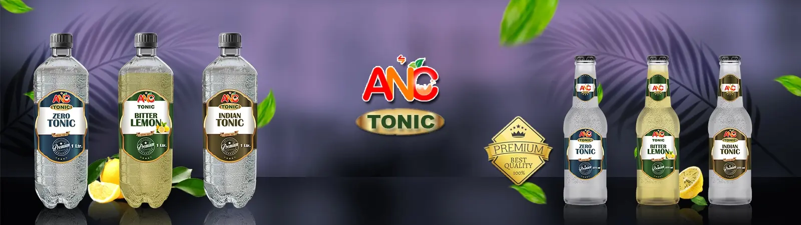 ANC Tonic banner featuring premium tonic beverages including Zero Tonic, Bitter Lemon, and Indian Tonic in sleek new packaging by ANC Group Limited.